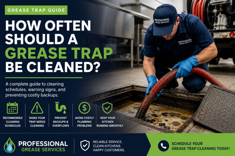 Technician performing grease trap cleaning service at a commercial kitchen while servicing an interceptor to prevent backups, odors, and plumbing problems.