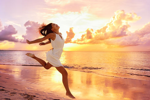 Freedom wellness well-being happiness concept. Happy carefree Asian woman feeling blissful