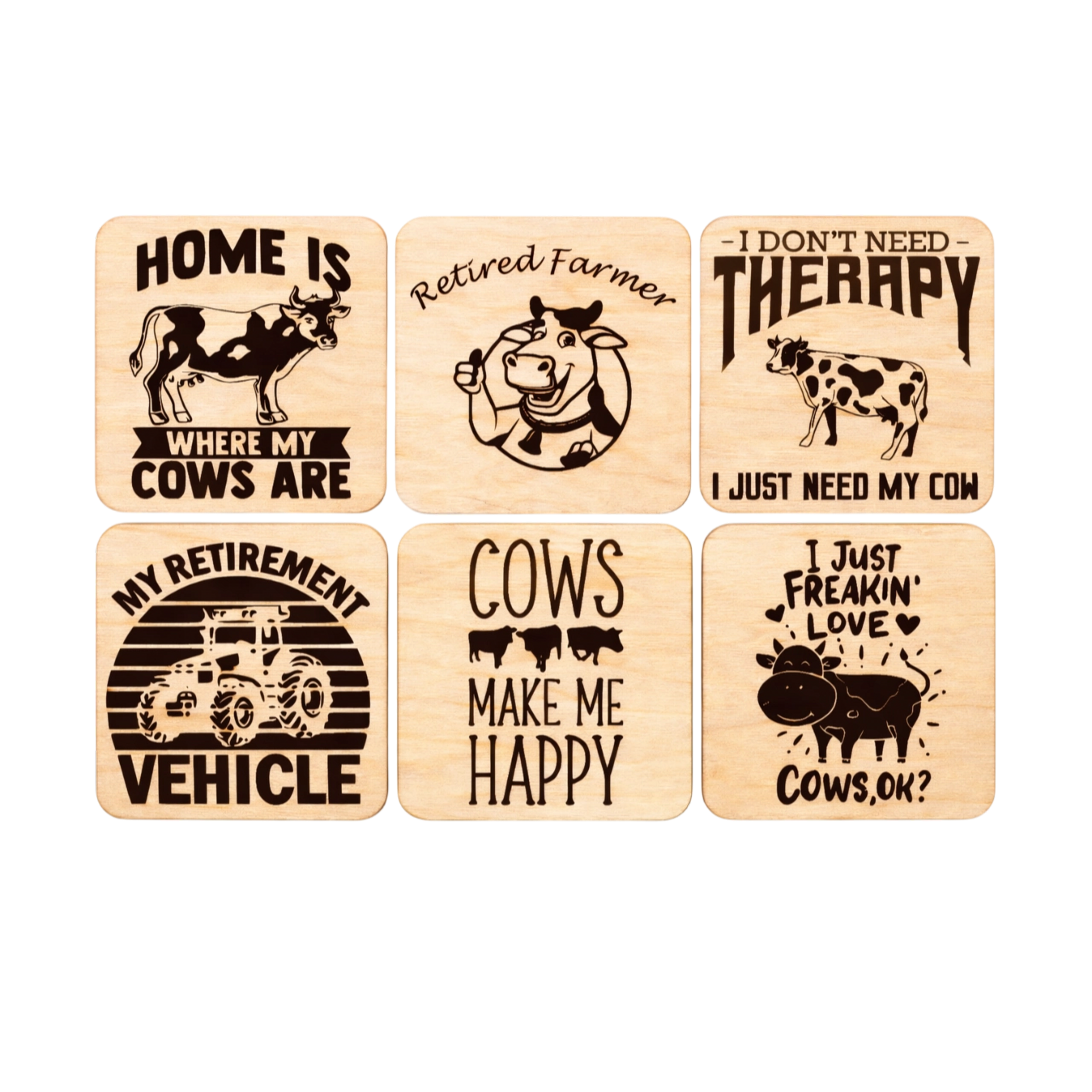 Gepersonaliseerde houten onderzetters Boerderij quotes (set van 6)