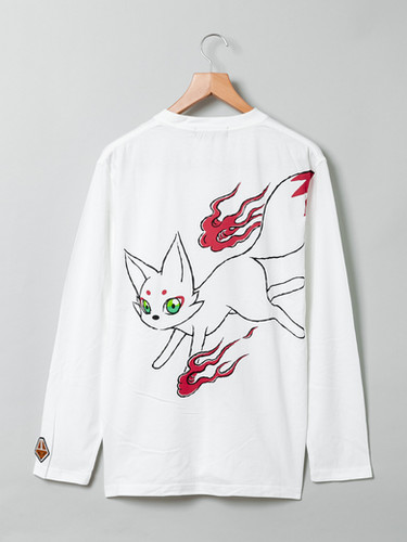 ○今昔 KJ-27008 - 36こんじゃく『古都古都物語・デカにゃん狐』長袖T