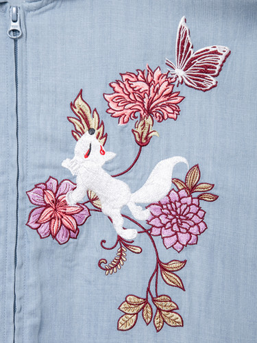 ★新品☆ 注目の的 夏パーカー 【今昔 KON-JAKU】 『百花繚乱』 総刺繍 百花繚乱総刺繍半袖ジップパーカー 今昔 レディース KJ-29226 和柄