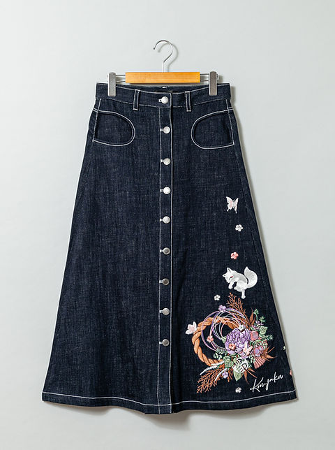 デニムスカート110cm 黒刺繍女の子
