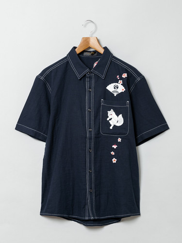 廃番希少‼️ALASKA 刺繍 半袖シャツ ○今昔 KJ–29274 –99 こんじゃく『桜演舞』半袖レギュラーシャツ