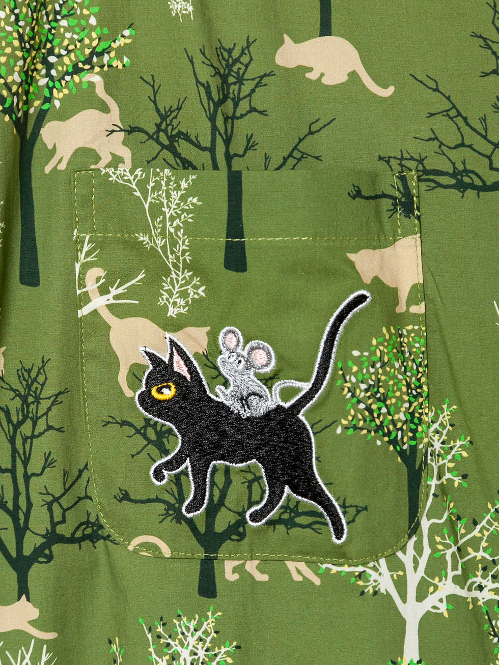 縮圖：〇LIN AL-75785 (5)ラミアール『森の中の猫たち』シャツワンピース