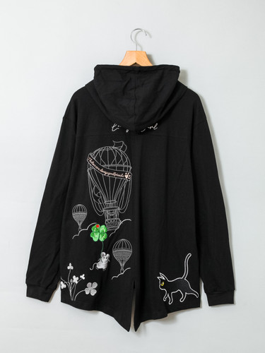 ★美品★アトリエ林『気球に乗りたいネズミ 』総刺繡ロング丈パーカー LiN AL-75720 -52『気球に乗りたいネズミ 』総刺繡ロング丈