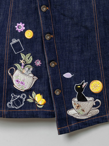 ロラライハリス♡インディゴグラデデニム♡刺繍の本革持ち手のフリンジ肩掛けバッグ ロラライハリス♡インディゴグラデデニム♡刺繍の本革持ち手の