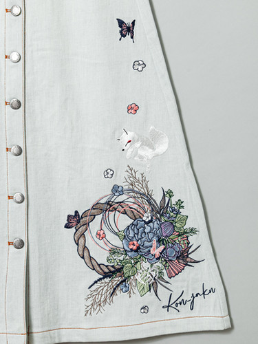 今昔 KJ- 29228 -110 こんじゃく『しめ縄柄』総刺繡デニム