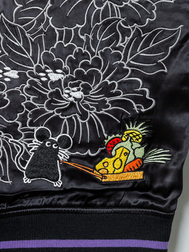 ラミ＆アール 風神雷神総刺繍スカジャン LIN AL-75618 和柄 黒猫