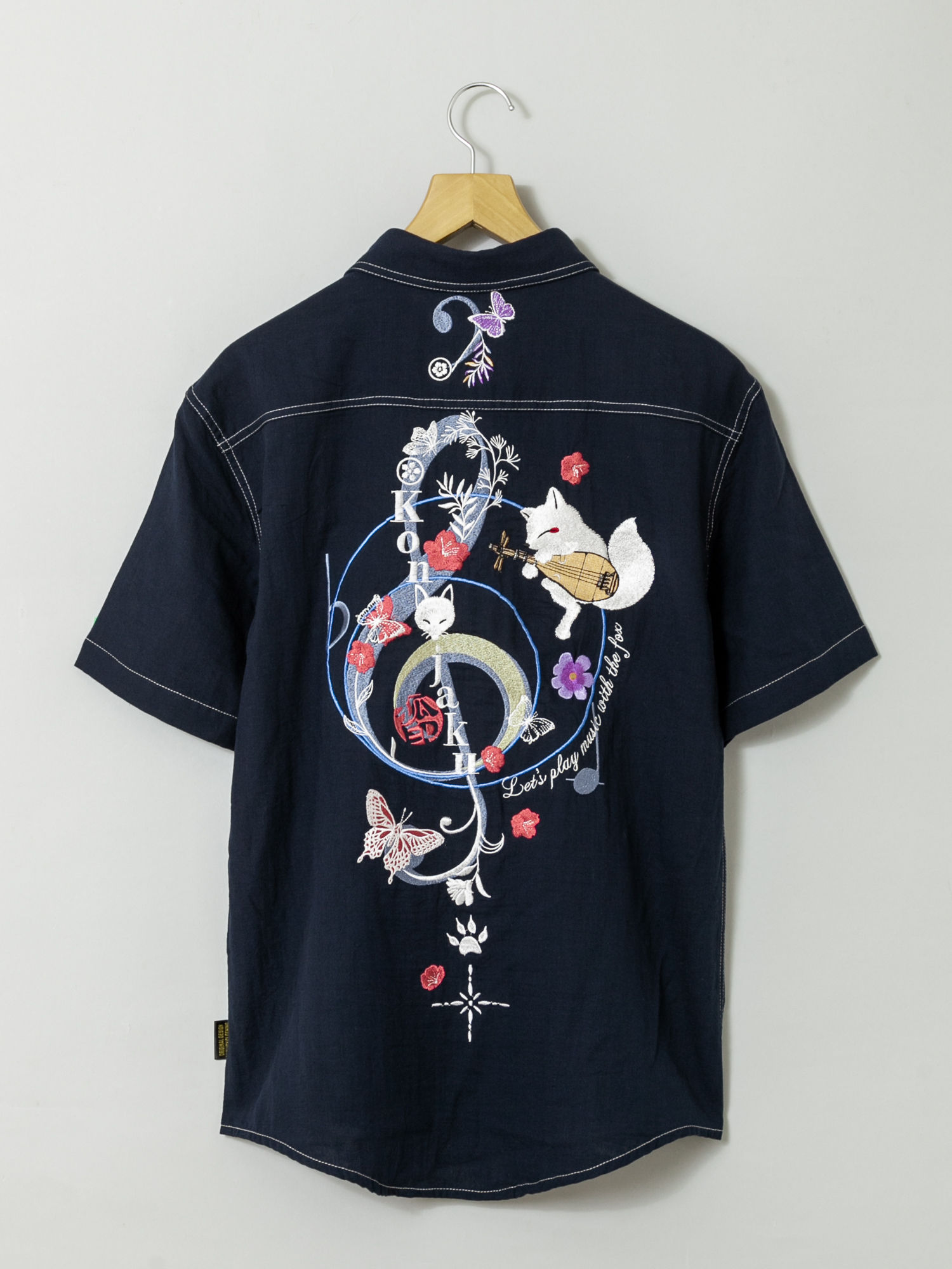 今昔 KJ-29134 -58 こんじゃく『草花の音楽奏者』総刺繡半袖シャツ