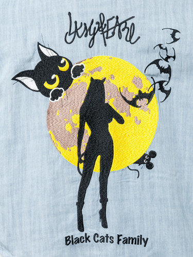 ラミ＆アール BLACK CATS FAMILY総刺繍長袖シャツ LI N AL-75805 黒猫