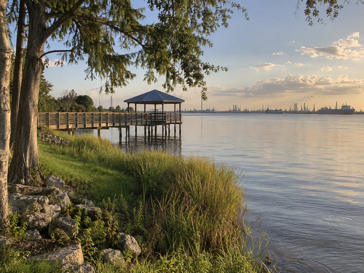 Riverside pavilion overlooking the water in Channelview, Texas.