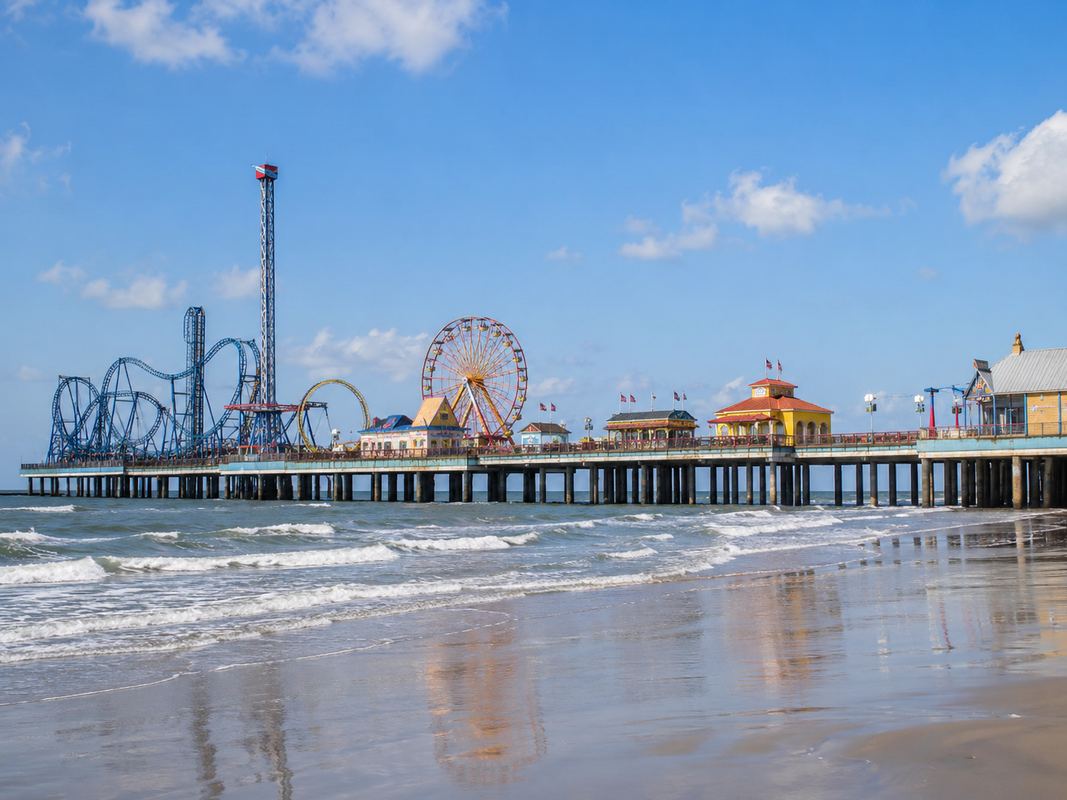 Galveston Island Historic Pleasure Pier along the Gulf Coast in Galveston, Texas.