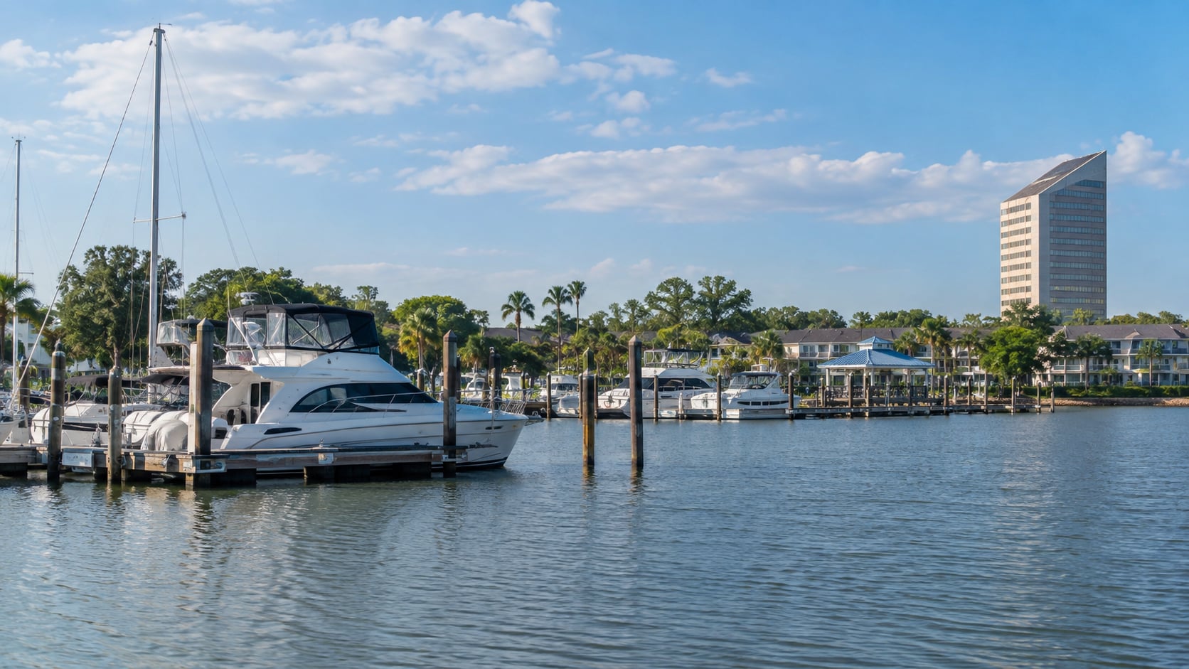 Waterfront scenery and marina area in Nassau Bay, Texas.
