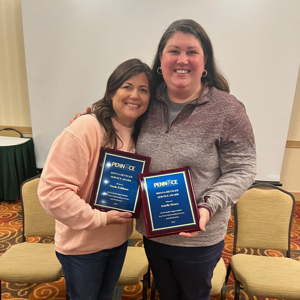 Donna Dentler Service Award Recipients Nicole Feldhues, Duquesne University (left) and Jenelle Henry Kutztown, University of Pennsylvania (right) pose together after receiving their awards.