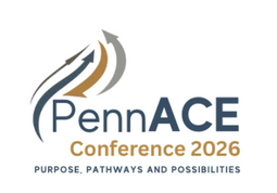 Logo for the 2026 PennACE Conference, featuring dark blue and gold arrows moving upward together.