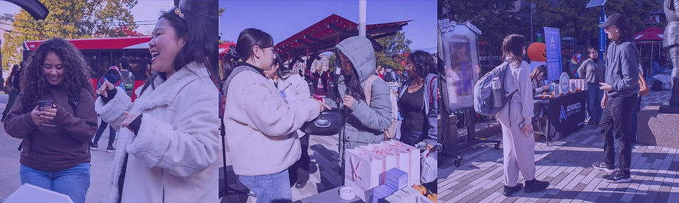 Several photos from our Rutgers pop up event, colored purple to brand theme.