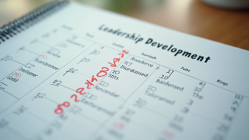 Close-up view of a calendar with leadership development milestones marked
