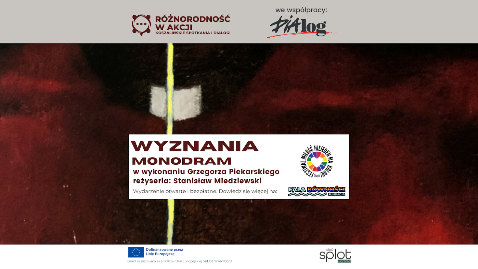 plakat - zaproszenie na monodram Wyznania, w tle koloratka