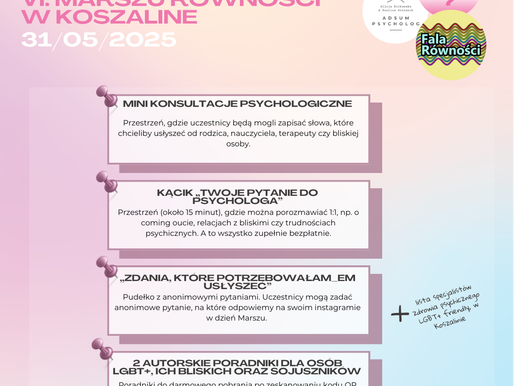 oferta wsparcia psychologicznego na marszu równości w koszalinie spisana w punktach
