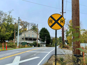 Lenni Road railroad crossing in Chester Heights, Pennsylvania, site of the proposed Quiet Zone safety improvements.