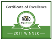 Trip Advisor Certificate of Excellence 2011 winner's badge