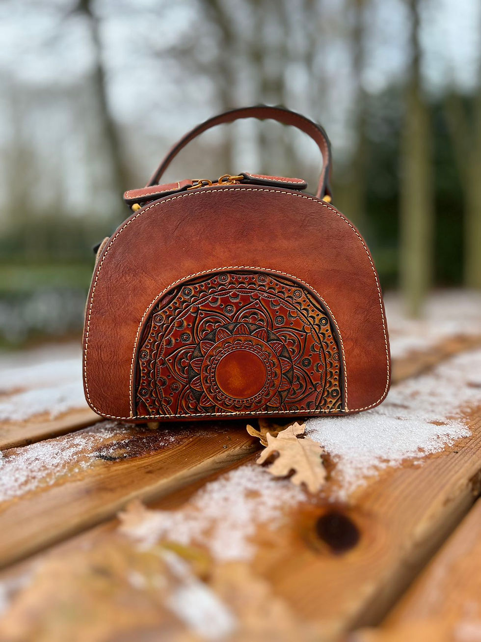 Miniatură: Geanta din piele naturala "Shining sunflower"