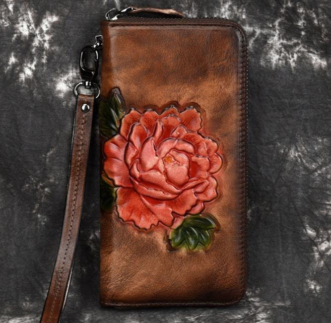 Miniatură: Portofel din piele naturala "Lovely peony"