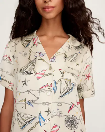 Thumbnail: Women's Silk Short Sleeve Short Set in Regatta Royale