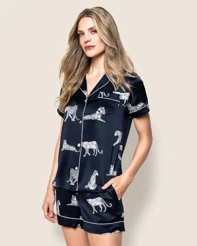 Thumbnail: Women's Silk Short Set in Panthère de Nuit