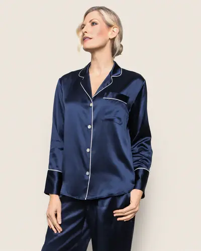 Thumbnail: Women's Silk Pajama Set in Navy