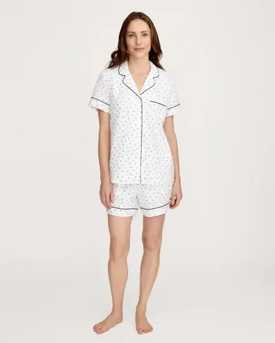Thumbnail: Women's Twill Short Sleeve Short Set in Anchors Away White
