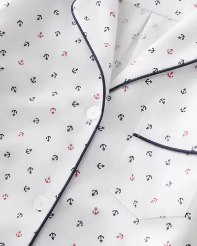 Thumbnail: Women's Twill Short Sleeve Short Set in Anchors Away White
