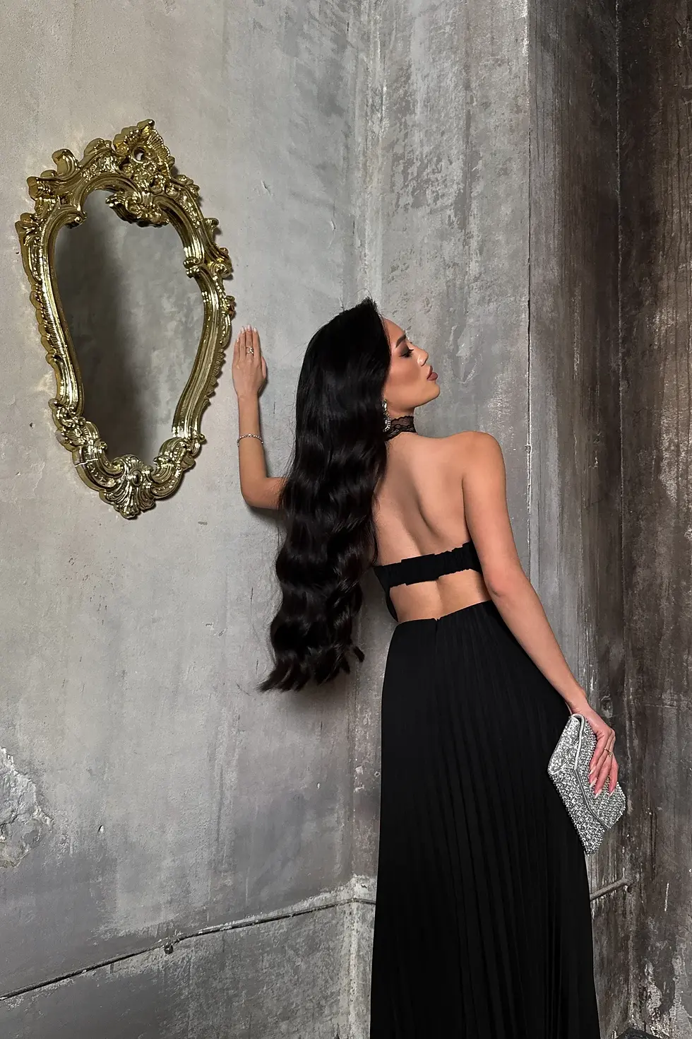 Thumbnail: Pleated Off-Shoulder Maxi Dress Shell