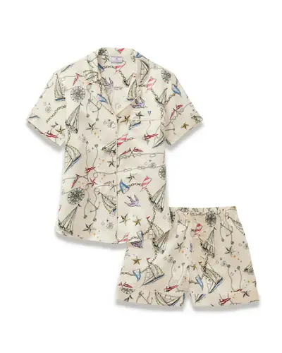 Thumbnail: Women's Silk Short Sleeve Short Set in Regatta Royale