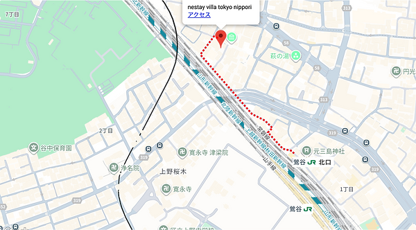 Walking Route from JR Uguisudani Station (North Exit)