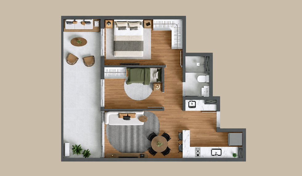 Planta do Studio de 2 quartos do The One Palhano