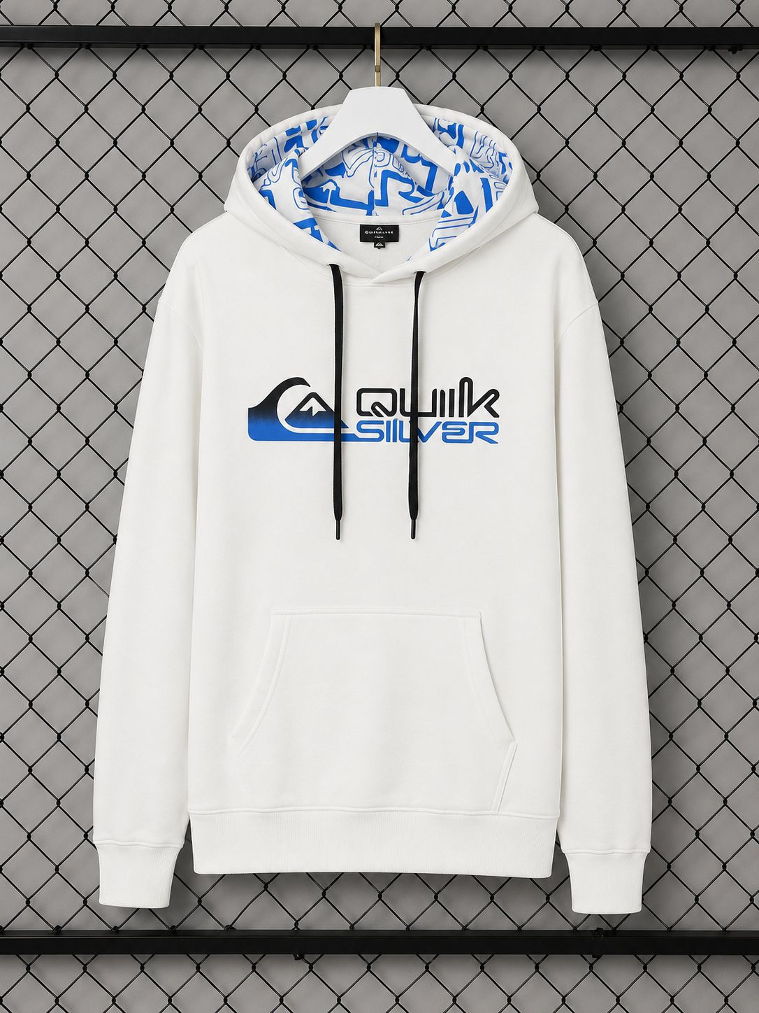 Moletom Canguru Quiksilver Premium Branco Hood Detail