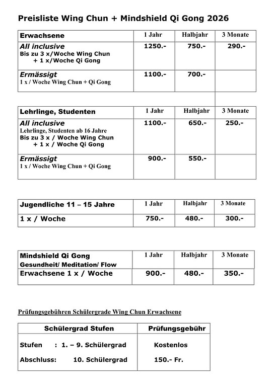 Neue Wing Chun Qi Gong Preisliste 2026 1