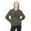 Thumbnail: Probably late for something crewneck sweatshirt military green front on girl