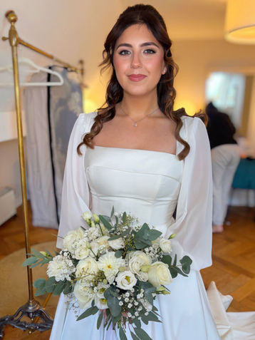 Close-up of soft glam bridal makeup look in The Pear Tree Purton