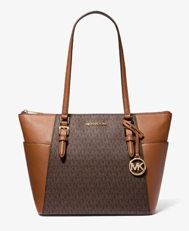 MK Charlotte Large Leather Top-Zip Tote Bag