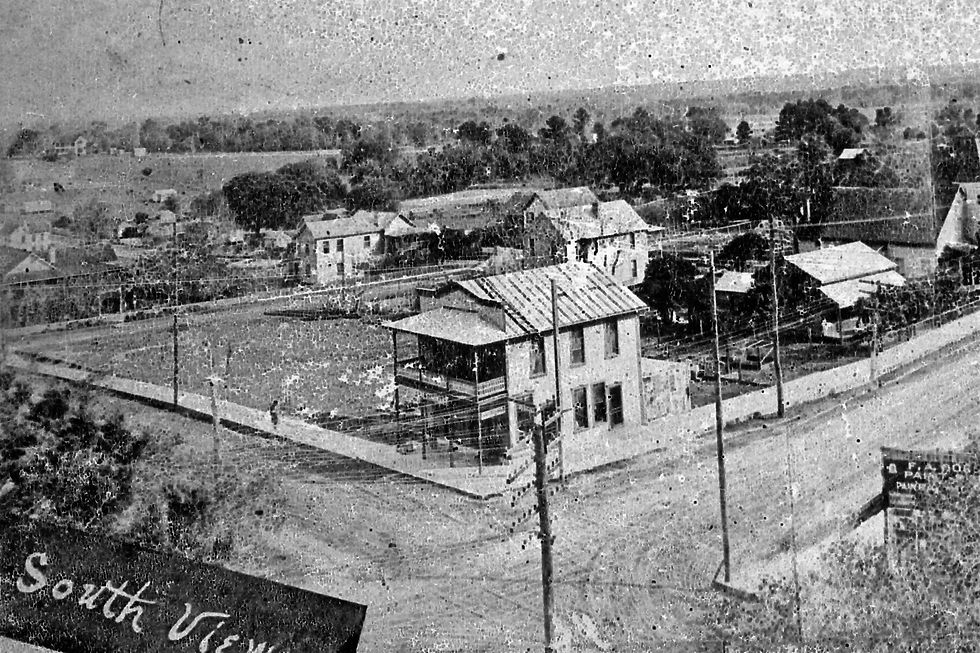 Rare photo (1913) showing the corner of Broad Street and South Brooksville Avenue. The house in the center was Cappleman's Restaurant. The houses lined up behind are on Liberty Street. Photo taken atop the new court house.