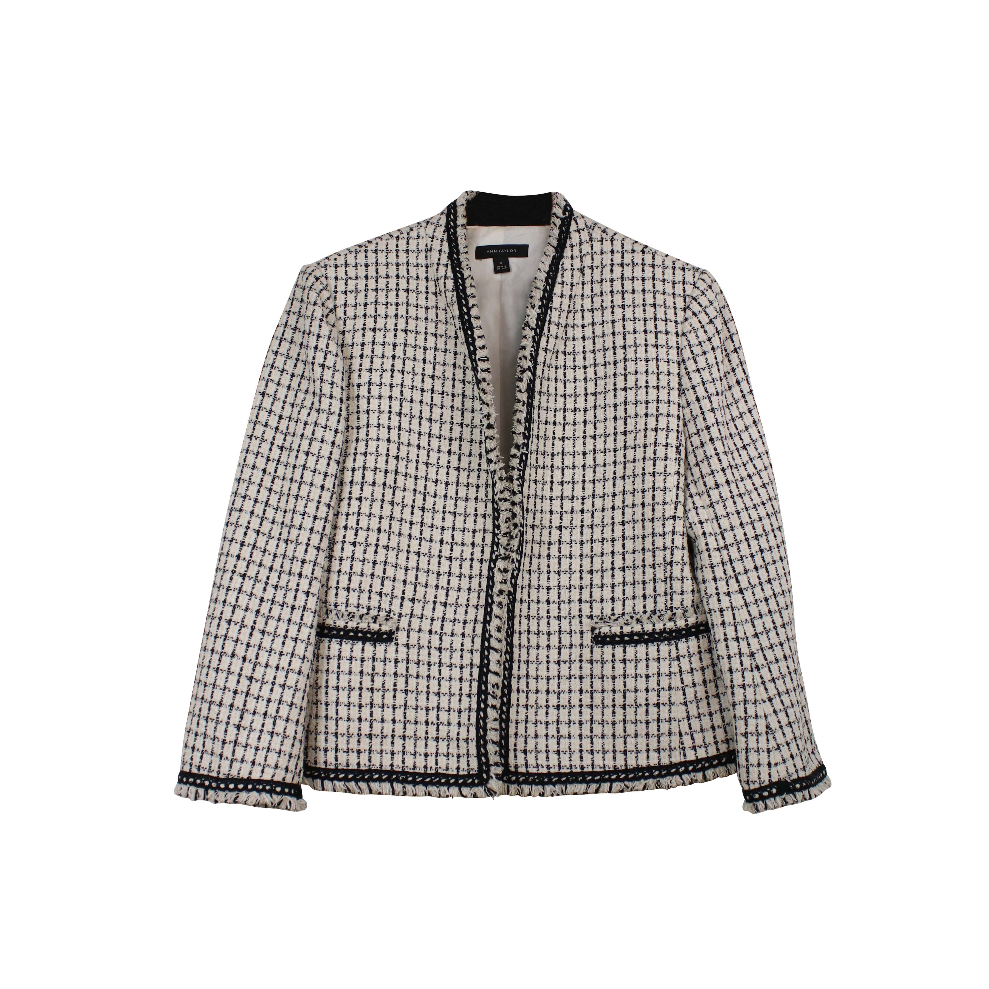 M | Ann Taylor Fringe Tweed Jacket