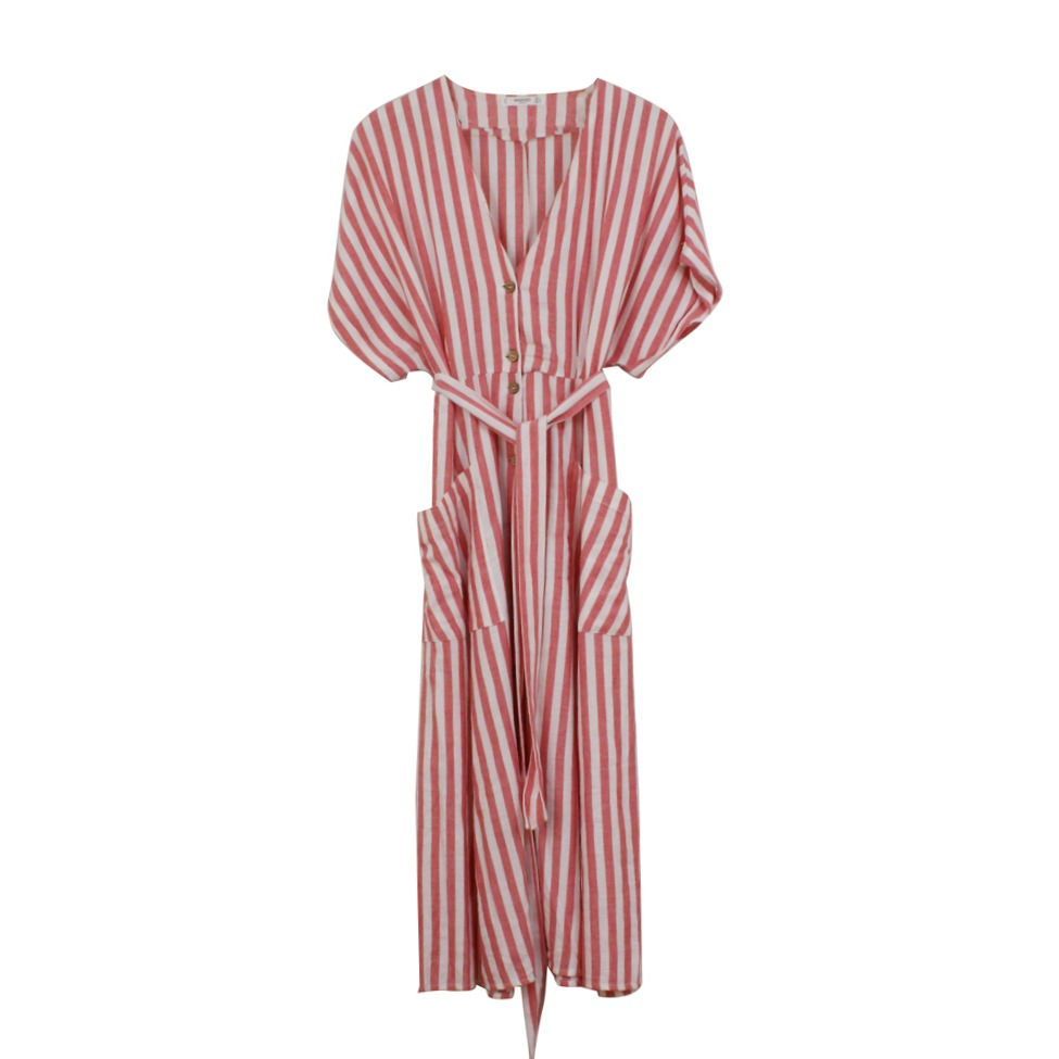 L | MANGO שמלת פסים וכיסים