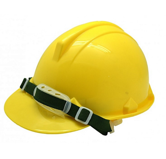 yellow safety hard hat ratchet type with chin strap