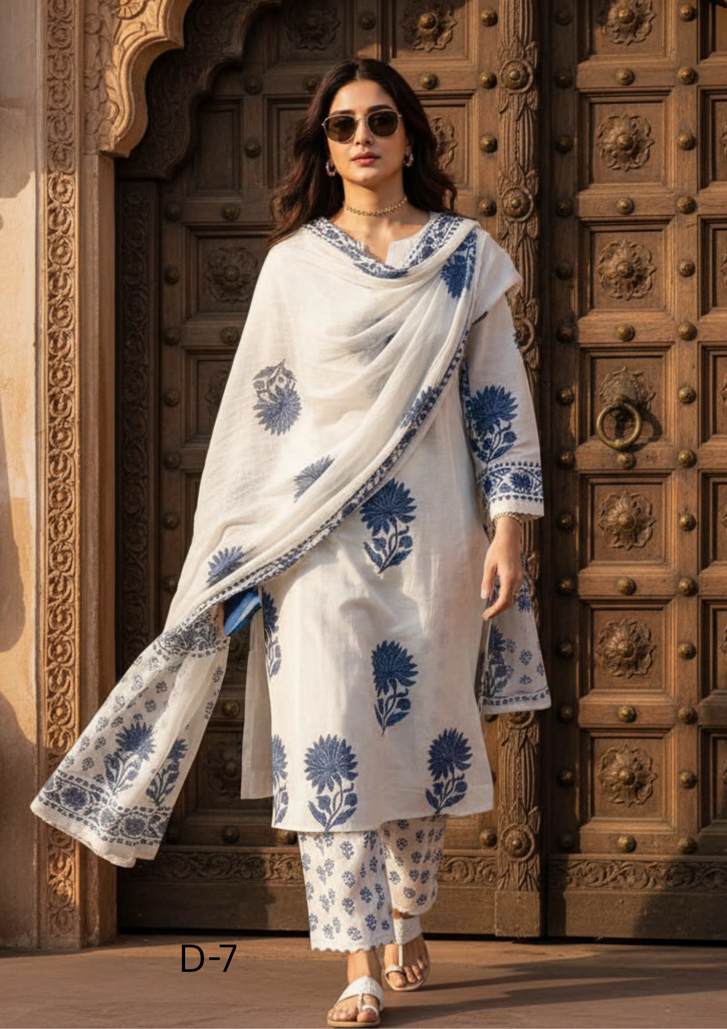 Classic Indigo Blue Floral Motif Kurta and Pant Set