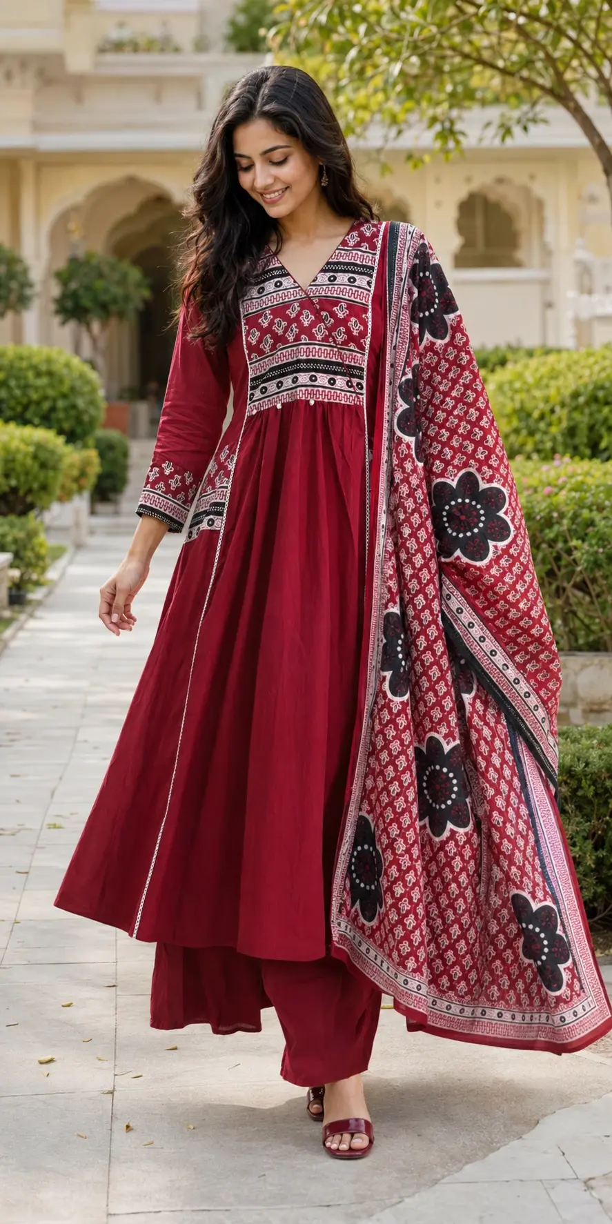 Thumbnail: Women’s Printed A-Line Kurta Set with Palazzo & Dupatta | 3 Color Options