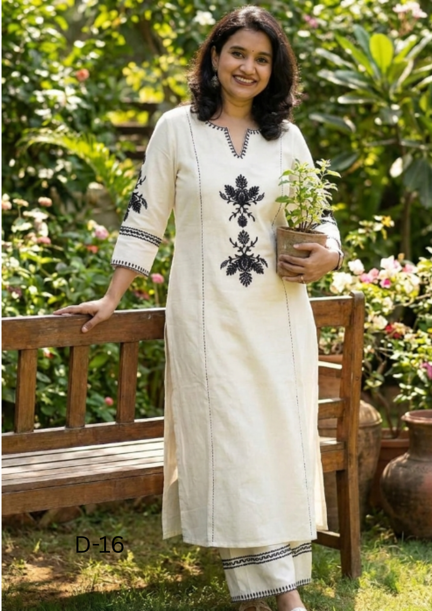 Traditional Embroidered Yoke Co-ord Set with Patterned Hem
