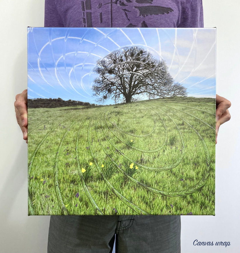 Surreal print of lone tree in meadow. Altered realism.