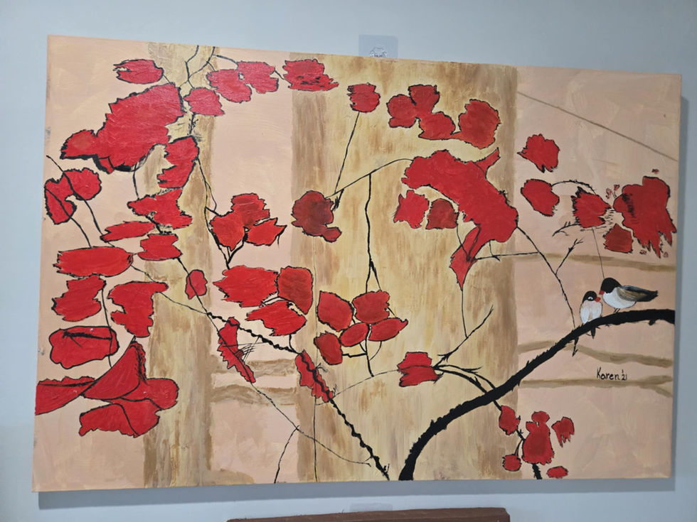 Red leaves and birds on branches